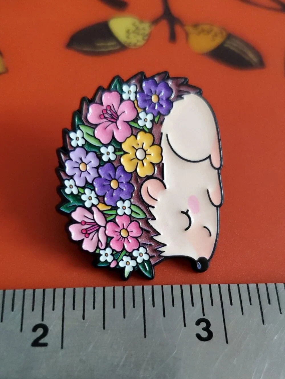 Cute Floral Hedgehog Enamel Pin - Pink, Purple & Yellow